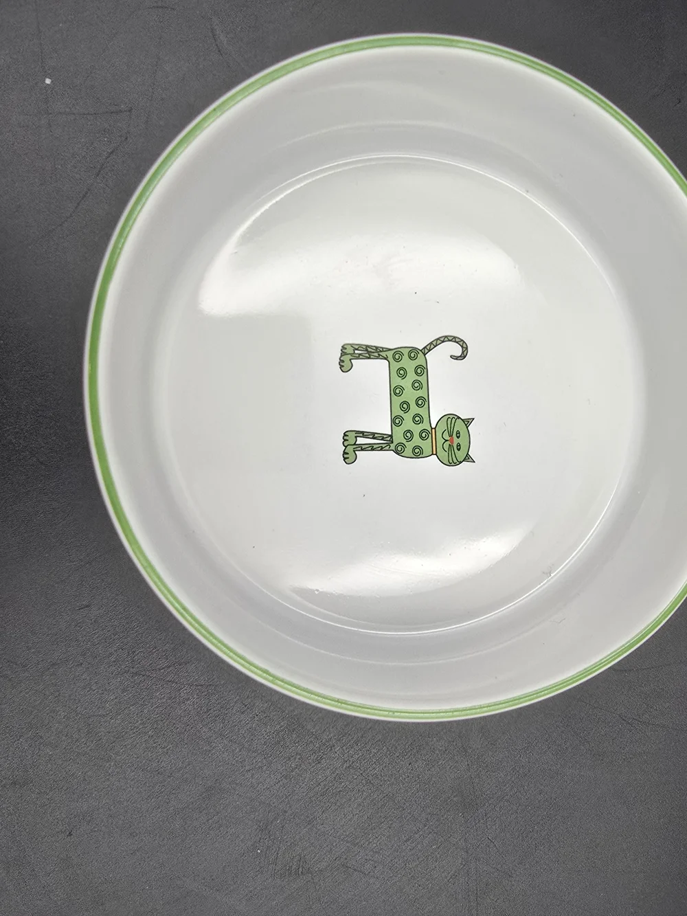 Ceramic Cat Bowl with Colorful Cat Design - Green Trim